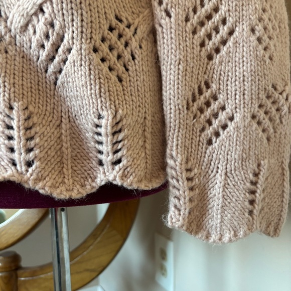 LOFT L Large Women's Pink Lace Knit Pullover Wool Sweater - Picture 4 of 6